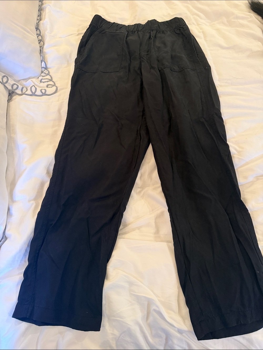 Saks Fifth Avenue Black Elastic-Waist Wide-Leg Trousers